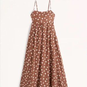 Abercrombie Babydoll Maxi Dress Brown Polka Dot